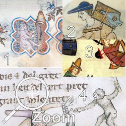 (1) MS.M.75, 1350, Frankreich (2) Luttrell Psalter, 1335, England, (3) Manesse, D., 1340 (4) MS.G.24